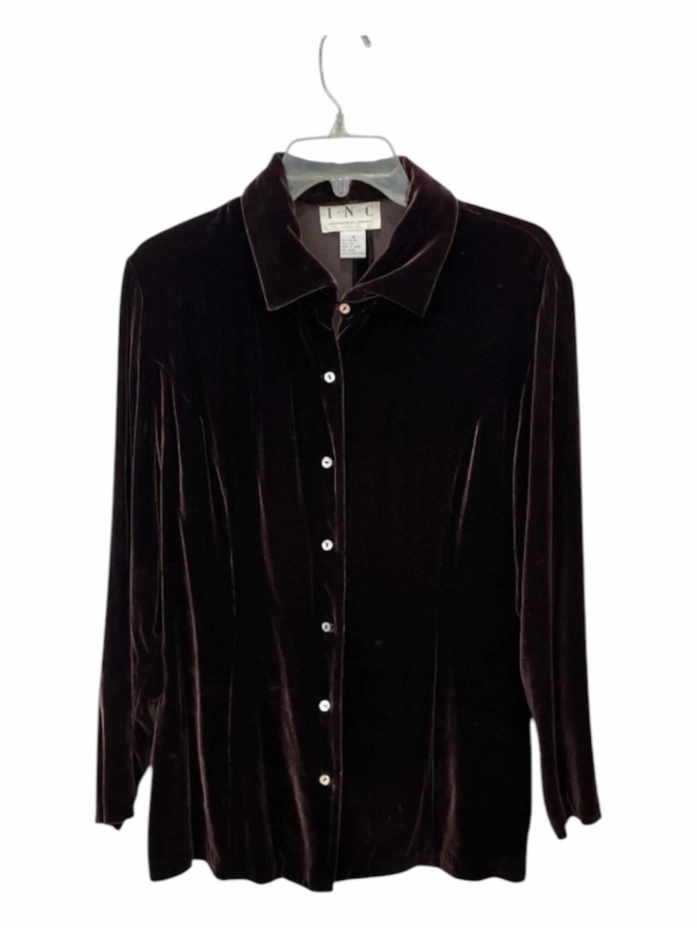 Vintage 90s INC Velvet Button Down Blouse Burgundy Wine Silk Blend Women’s M